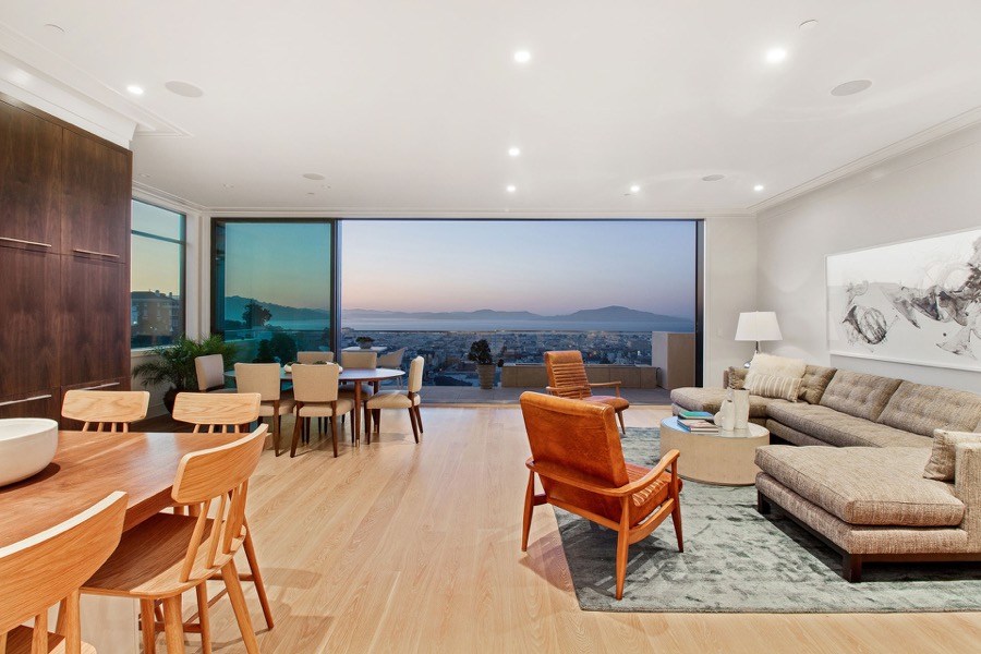 Broadway Living Balcony With Lounge Space, Chairs And Tables And Generous Views Of San Francisco Bay