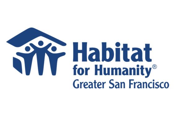Habitat For Humanity Greater San Francisco Logo Featuring Three Stylized People Under A Roof, With The Organization'S Name In Blue Text To The Right.